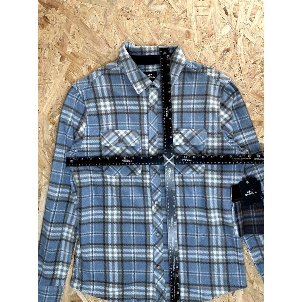 ONeill Fleece Flannel Shirt Mens Medium Blue Plaid Snap Button Long Sleeve - Picture 7 of 14